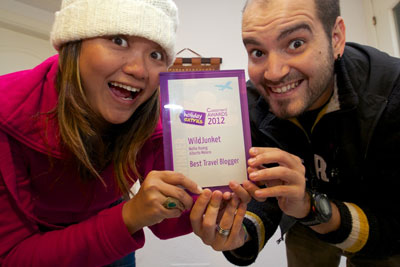 Nellie and Alberto with their Best Travel Blog award.